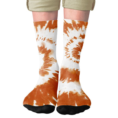 Burnt Orange & White Tie Dye Adult Crew Socks | Funny Shirt from Famous In Real Life