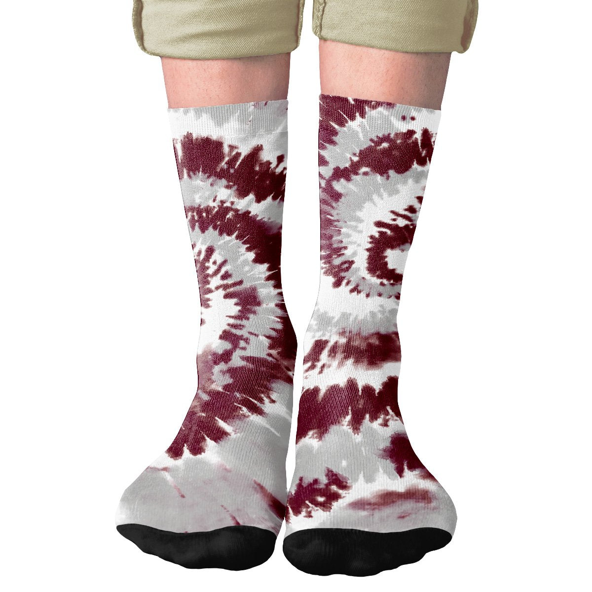 Maroon & Grey Tie Dye Adult Crew Socks | Funny Shirt from Famous In Real Life