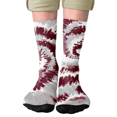 Maroon & Grey Tie Dye Adult Crew Socks | Funny Shirt from Famous In Real Life