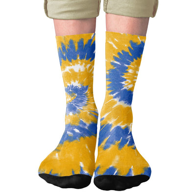 Powder Blue & Yellow Tie Dye Adult Crew Socks | Funny Shirt from Famous In Real Life