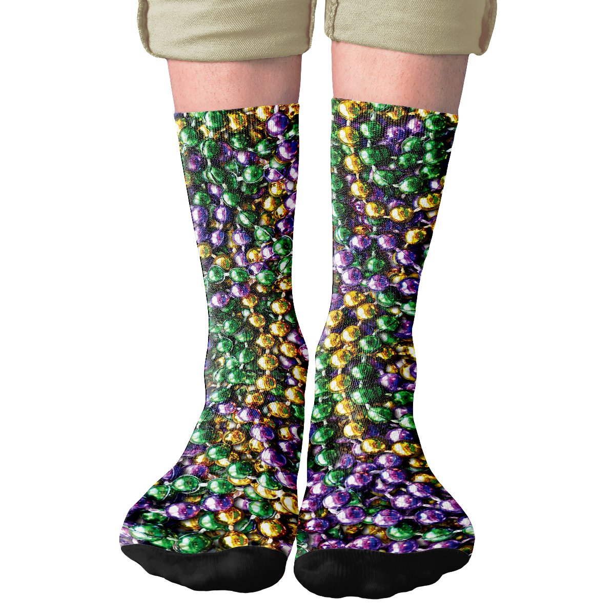 Mardi Gras Beads Adult Crew Socks | Funny Shirt from Famous In Real Life