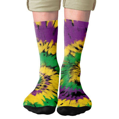 Mardi Gras Tie Dye Adult Crew Socks M | Funny Shirt from Famous In Real Life