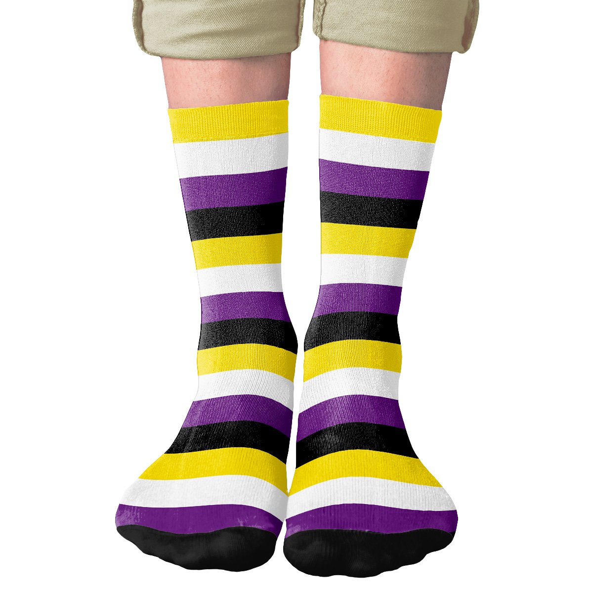 Non-Binary Stripes Adult Crew Socks | Funny Shirt from Famous In Real Life