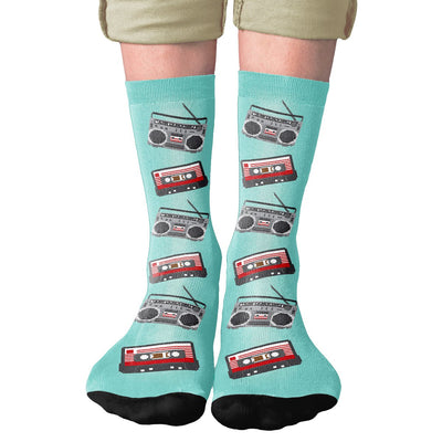 Cassette & Boombox 8-Bit Adult Crew Socks | Funny Shirt from Famous In Real Life