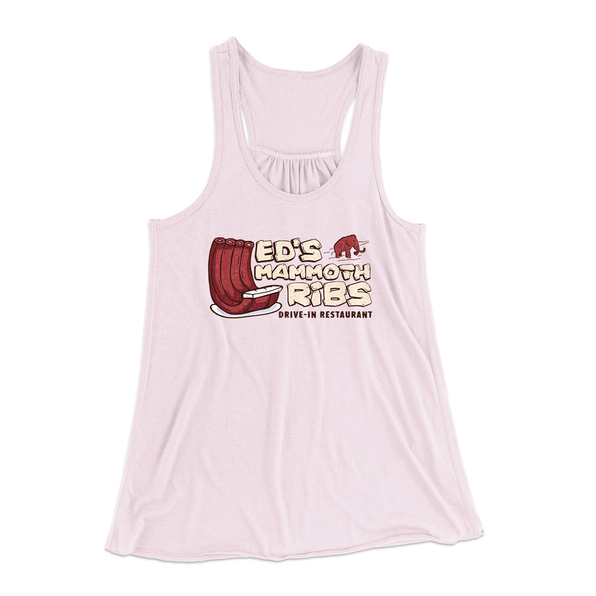 Ed's Mammoth Ribs Women's Flowey Racerback Tank Top Soft Pink | Funny Shirt from Famous In Real Life