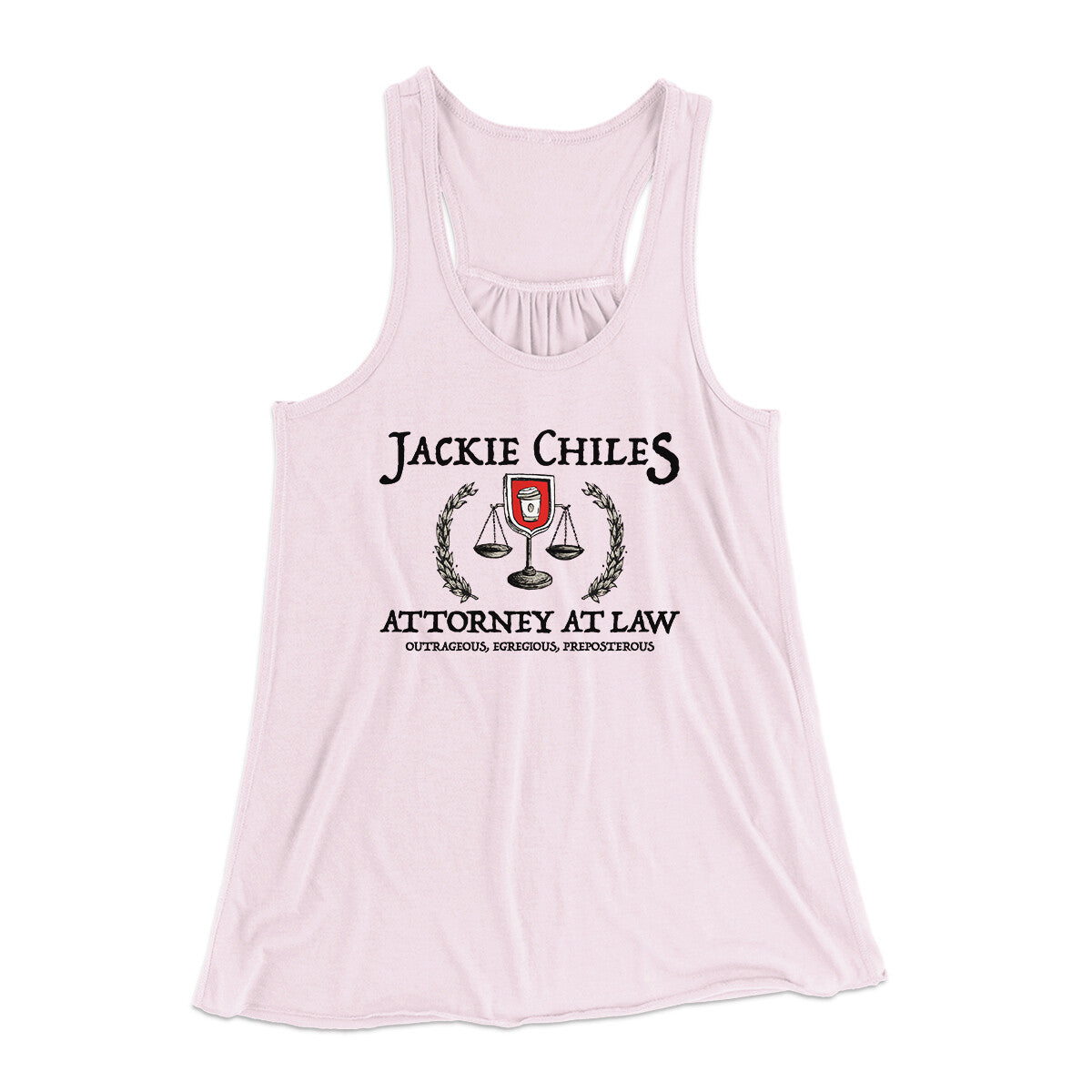 Jackie Chiles Attorney At Law Women's Flowey Racerback Tank Top Soft Pink | Funny Shirt from Famous In Real Life