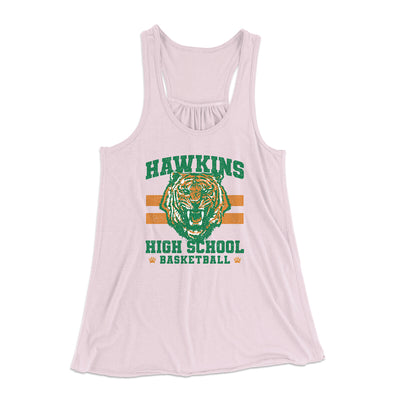 Hawkins Tigers Basketball Women's Flowey Racerback Tank Top Soft Pink | Funny Shirt from Famous In Real Life