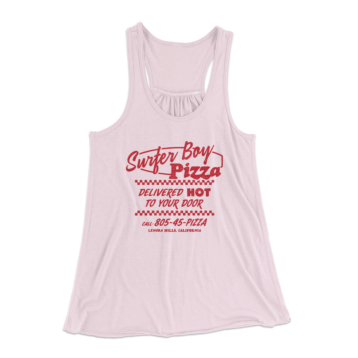 Surfer Boy Pizza Women's Flowey Racerback Tank Top | Funny Shirt from Famous In Real Life