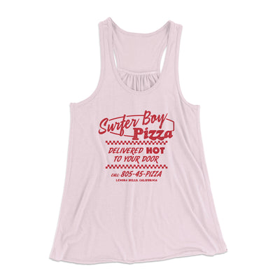 Surfer Boy Pizza Women's Flowey Racerback Tank Top Soft Pink | Funny Shirt from Famous In Real Life
