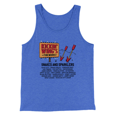 Kickin' Wing's Fireworks Funny Movie Men/Unisex Tank Top True Royal TriBlend | Funny Shirt from Famous In Real Life