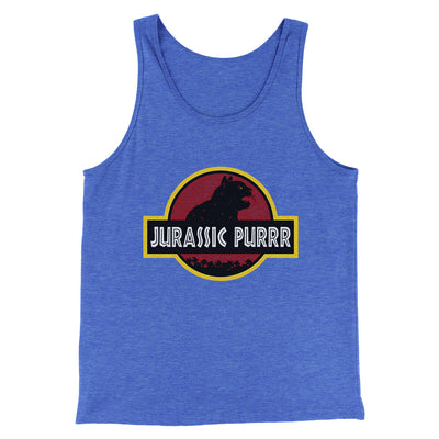 Jurassic Purr Funny Movie Men/Unisex Tank Top True Royal TriBlend | Funny Shirt from Famous In Real Life