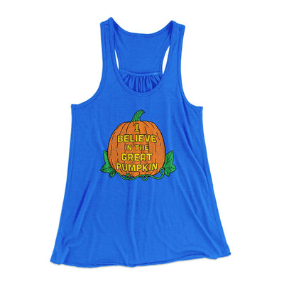 I Believe In The Great Pumpkin Women's Flowey Racerback Tank Top True Royal | Funny Shirt from Famous In Real Life