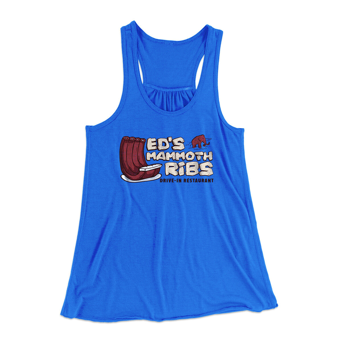 Ed's Mammoth Ribs Women's Flowey Racerback Tank Top True Royal | Funny Shirt from Famous In Real Life