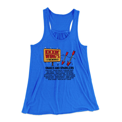 Kickin' Wing's Fireworks Women's Flowey Racerback Tank Top True Royal | Funny Shirt from Famous In Real Life