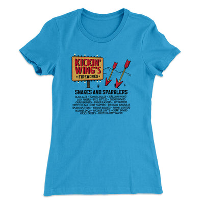 Kickin' Wing's Fireworks Women's T-Shirt Turquoise | Funny Shirt from Famous In Real Life