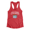 Stop Staring At My Package Women's Racerback Tank Vintage Red | Funny Shirt from Famous In Real Life