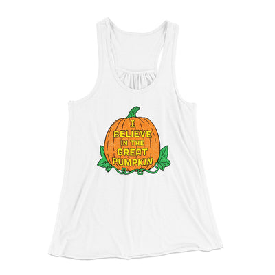 I Believe In The Great Pumpkin Women's Flowey Racerback Tank Top White | Funny Shirt from Famous In Real Life