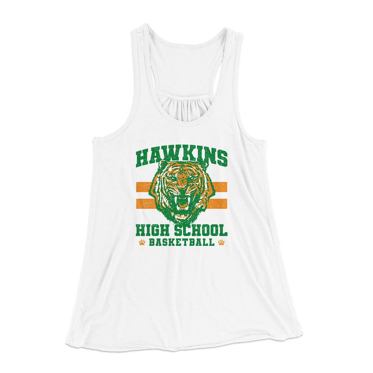 Hawkins Tigers Basketball Women's Flowey Racerback Tank Top | Funny Shirt from Famous In Real Life