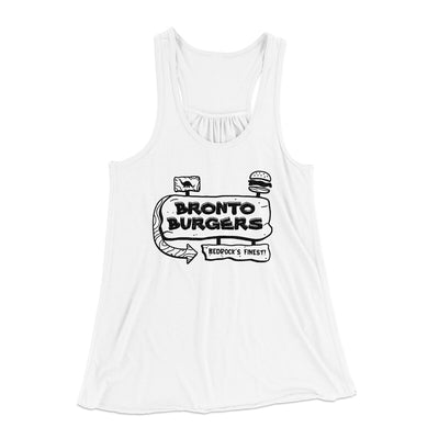 Bronto Burgers Women's Flowey Racerback Tank Top White | Funny Shirt from Famous In Real Life