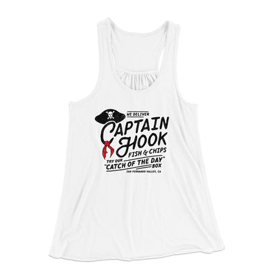 Captain Hook Fish And Chips Women's Flowey Racerback Tank Top White | Funny Shirt from Famous In Real Life