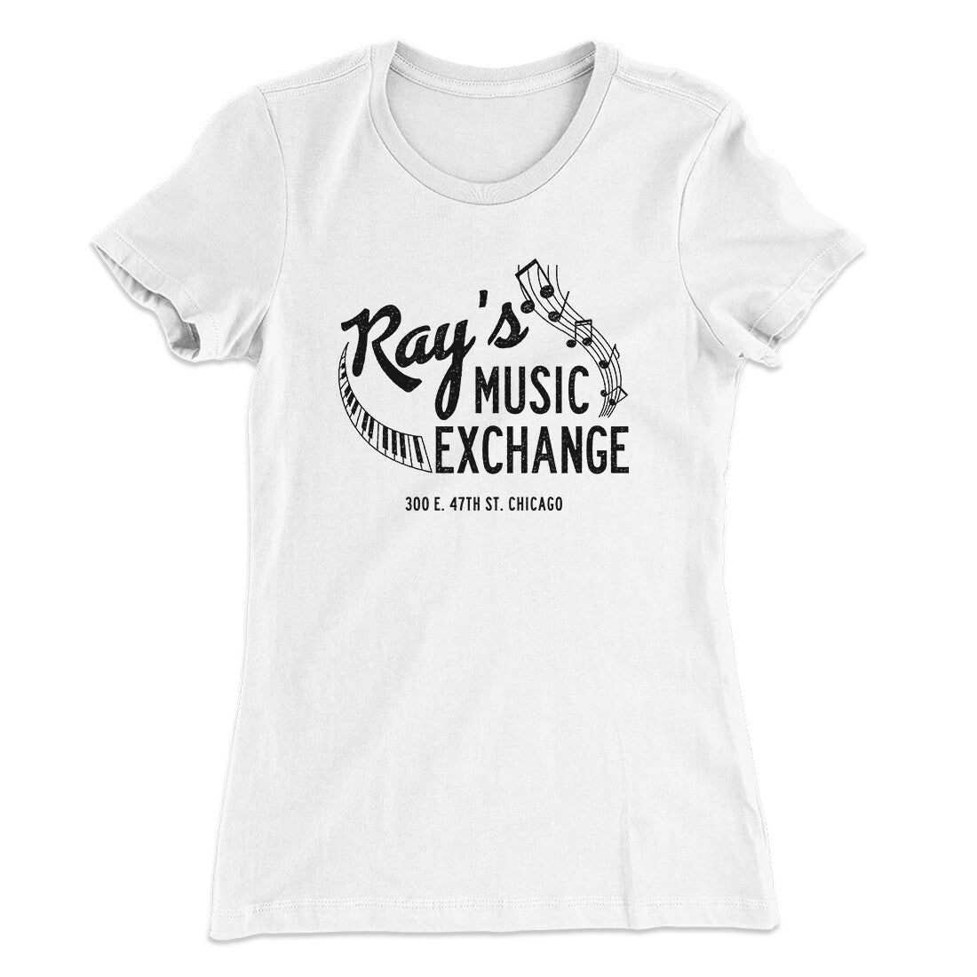 Rays Music Exchange Women's T-Shirt White | Funny Shirt from Famous In Real Life