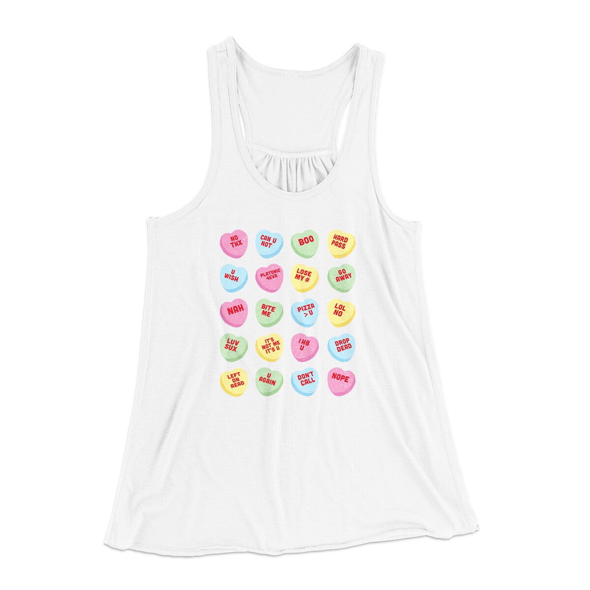 Candy Heart Anti-Valentines Women's Flowey Racerback Tank Top | Funny Shirt from Famous In Real Life