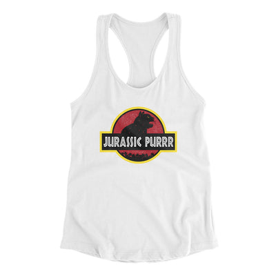 Jurassic Purr Women's Racerback Tank White | Funny Shirt from Famous In Real Life