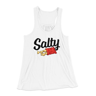 Salty Chips Funny Women's Flowey Racerback Tank Top White | Funny Shirt from Famous In Real Life